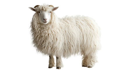 Naklejka premium Fluffy white sheep standing gracefully in profile.