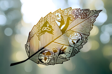 Leaf with Conservation Icons: Minimalist Design