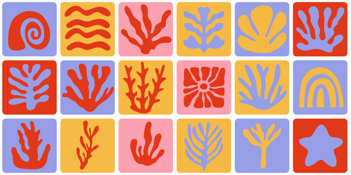 Seamless vector pattern in simple and modern floral naive style, wavy and wonderful, ocean and vacation theme, modern art prints, surface design, flowers and plants, hand-drawn floral botanical