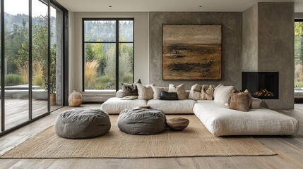 Obraz premium Serene Modern Living Room with Stunning Natural Views