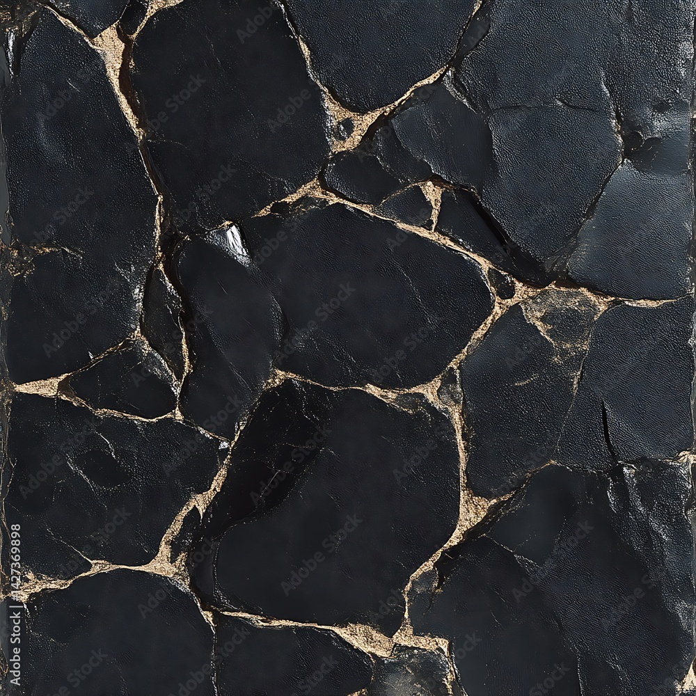 Poster dark, textured stone surface with fractured patterns. intricate, fragmented pieces create a striking