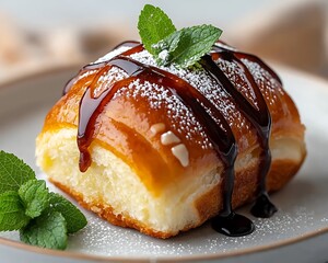 Sweet Roll on Plate Closeup