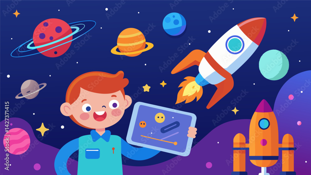 Poster teach your child about space shuttles rockets and satellites with this informative spacethemed app..