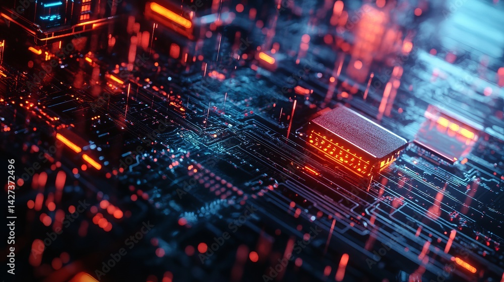 Aufkleber abstract technology background red blue circuit board digital art futuristic network design modern t