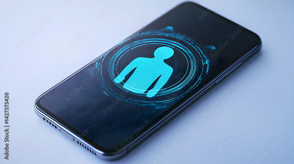 Poster smartphone display showing abstract user profile graphic