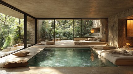Serene Indoor Pool Oasis: A Luxurious Tropical Getaway