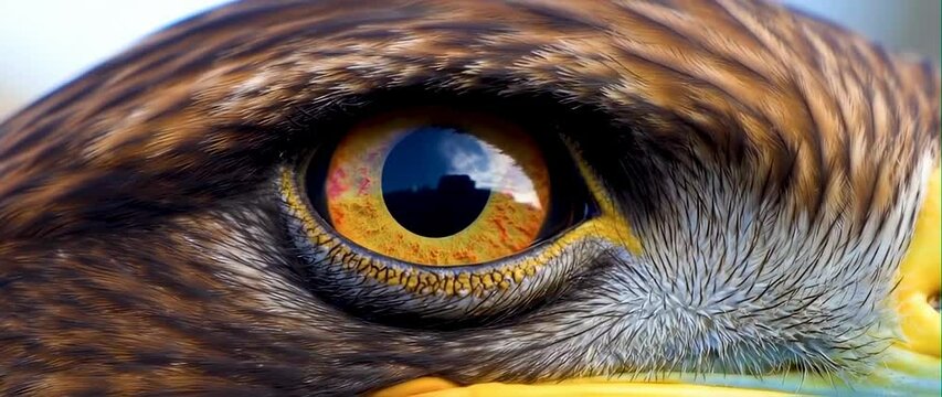 Anamorphic video of Close-up Eye of the eagle