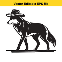 A wolf wearing a Western hat vector