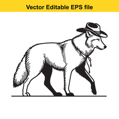 A wolf wearing a Western hat vector