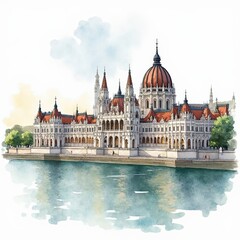 Obraz premium Stunning Watercolor Painting of the Hungarian Parliament Building in Budapest