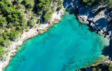Maslinica bay near Vrboska and clear sand sea on island of Hvar