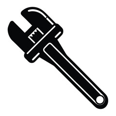 isolated Black vector Plamber Element pipe wrench WIith White Background