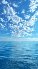 Obraz premium Open Ocean Under Azure Blue Sky with Wispy White Clouds and Horizontal Ripples