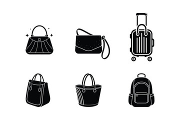 Bag Icon Set – Vector Illustration of Travel, Shopping, School, and Fashion Bags