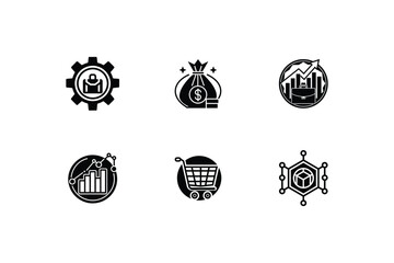 Business Icon Set – Silhouette Vector Illustration of Office, Finance, and Corporate Concepts
