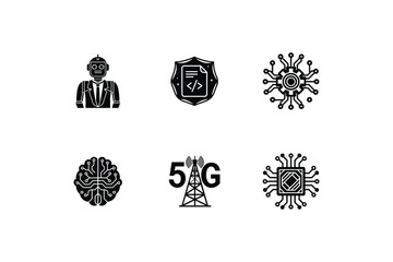 Modern Technology Icon Set – Silhouette Vector Illustrations for Digital, IT, and Web Concepts