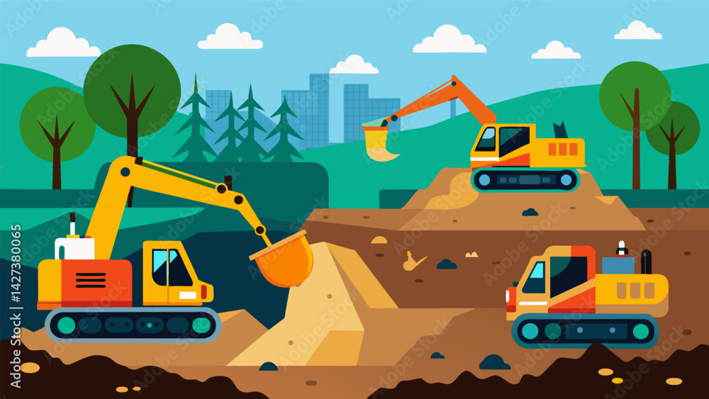 Poster the excavators work tirelessly through rain and shine digging through all types of soil and debris t