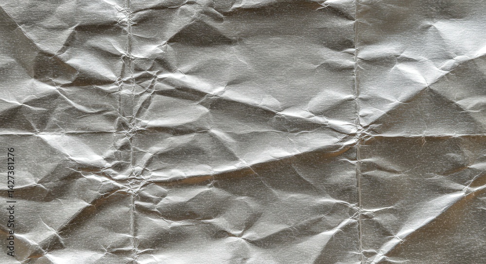 Poster Crumpled Silver Foil Texture Background with Abstract Pattern Design