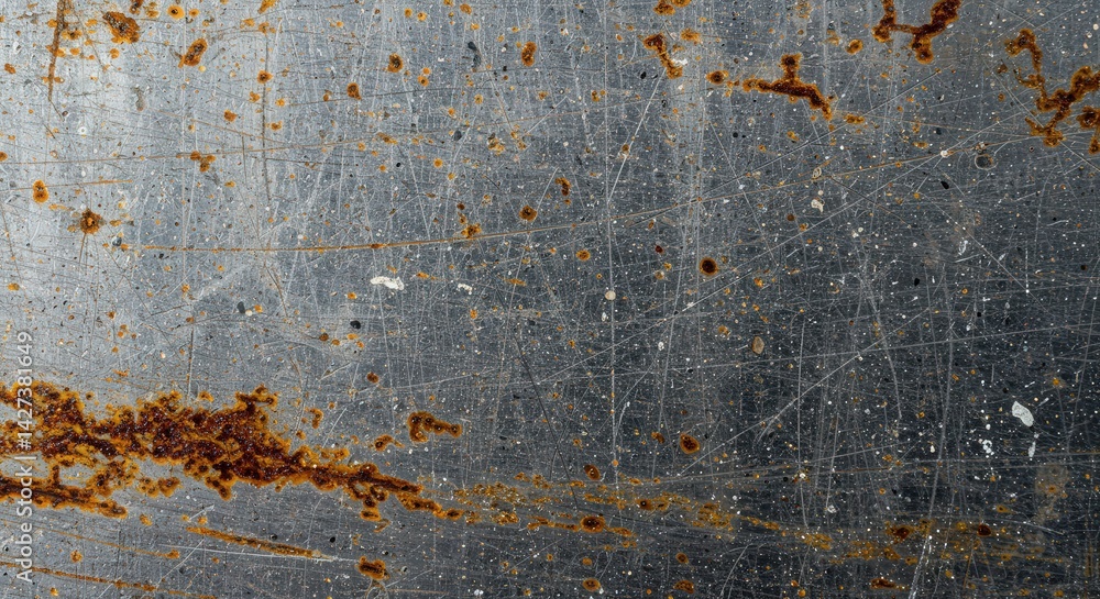 Poster scratched metal surface exhibiting rust and corrosion creating texture