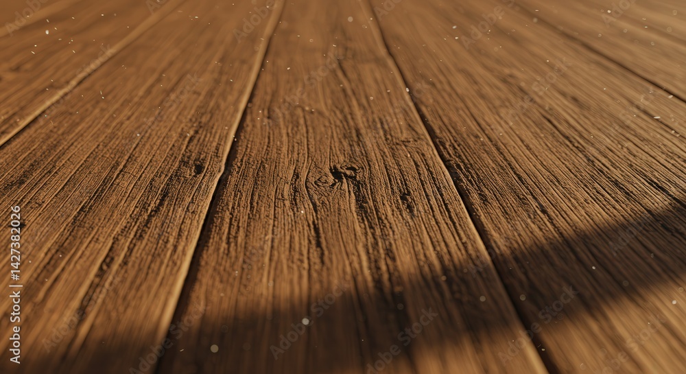 Poster close up view of rustic wooden floor surface with sunlight