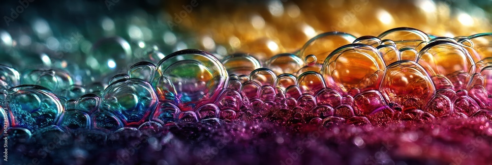 Aufkleber Colorful Soap Foam With Intricate Patterns Showcasing Vibrant Light Reflections Under Macro View