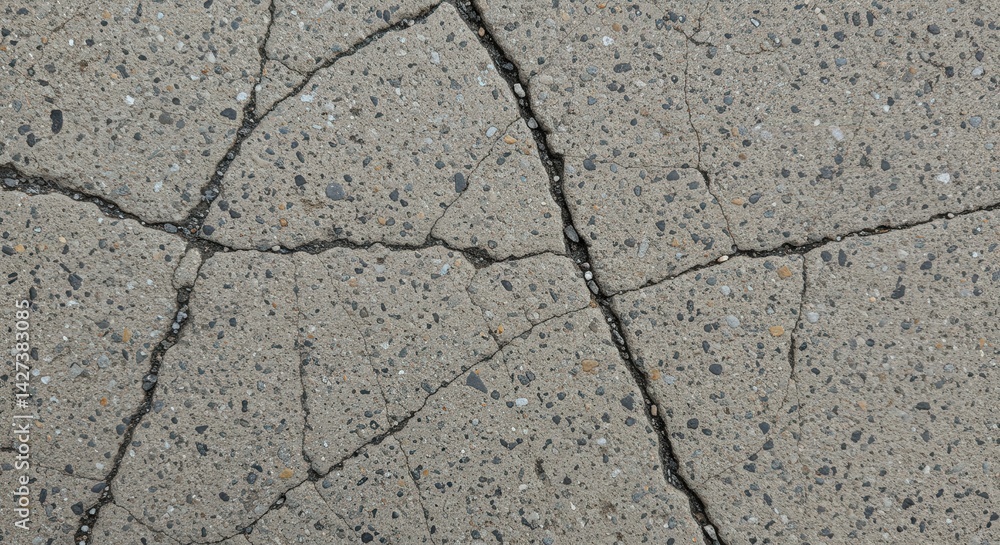 Poster Cracked Concrete Surface with Rough Texture and Visible Aggregate Rocks