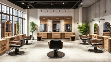 Modern, stylishly appointed salon interior with a focus on comfort and elegance.