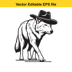 A wolf wearing a Western hat vector