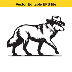 A wolf wearing a Western hat vector