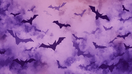 Halloween Bats Background With Purple Clouds Wallpaper