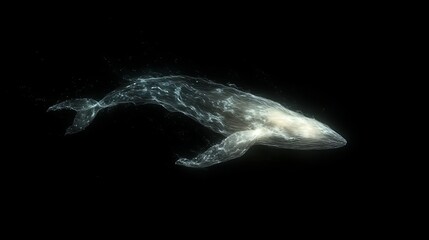 Abstract Whale Digital Art Elegant Glowing Lines Oceanic Creature Design Light Trails Water Particle Effect Modern Minimalist Style Blue White Background Artistic Illustration Graphic Design Element  