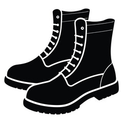 isolated Black vector Plamber Element work boots WIith White Background