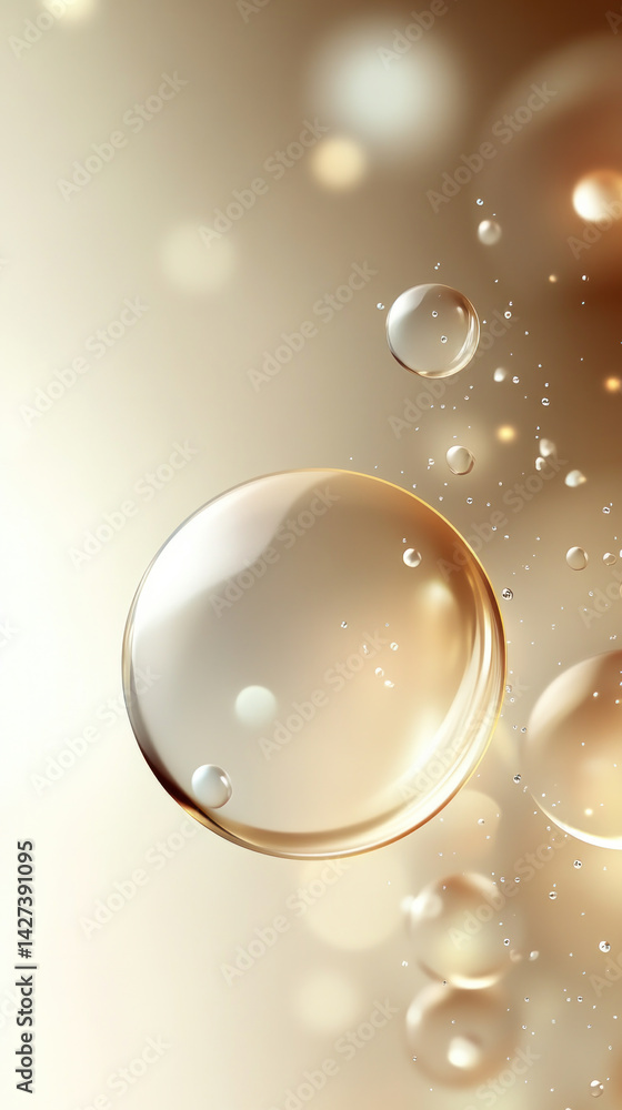 Aufkleber a close up of a bunch of bubbles with a gold background. the bubbles are all different sizes and are