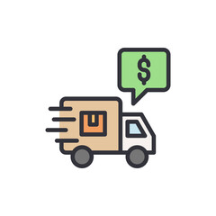 Cash on delivery colored icons, minimalist vector illustration ,simple transparent graphic element .Isolated on white background