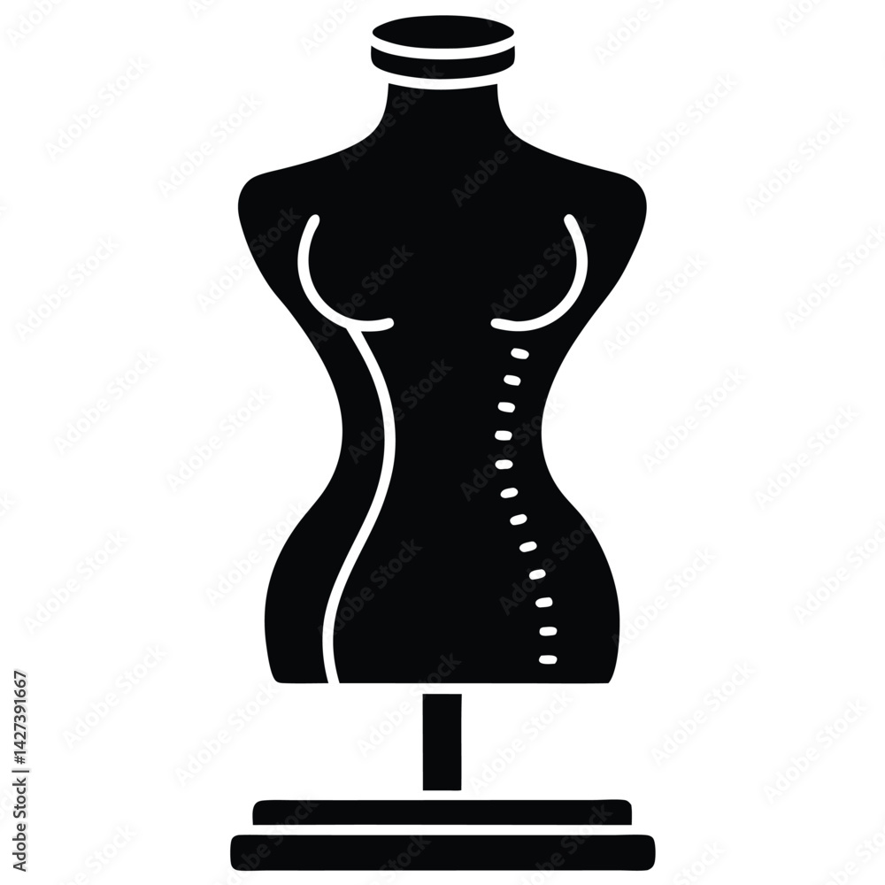 Poster isolated black vector tailer element measuring tool bust curve with white background