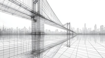 Architectural design of a suspension bridge over a city