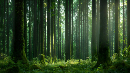 Fototapeta premium Mystical Forest Sunlight Panorama