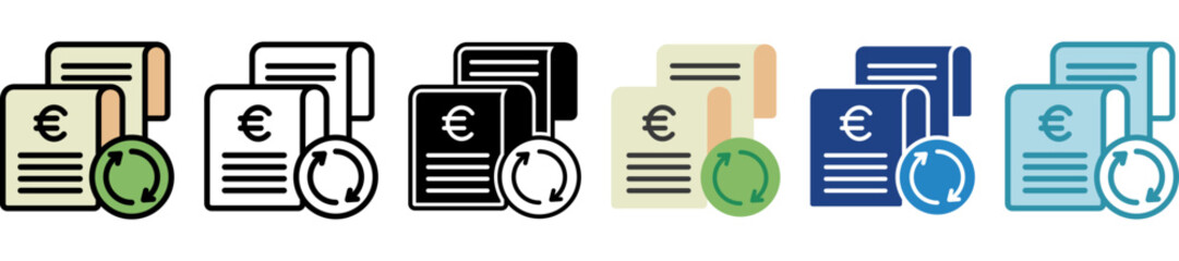 Billing Cycle multi style, mini illustration icon set. outline, flat, glyph, line color. vector for UI, UX, app and web, digital or print, related to Taxation, finance, audit and more.