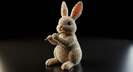 Rabbit Plays Flute Shiny Glitter Decoration