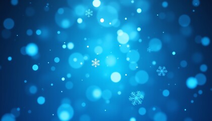 Abstract blue bokeh background with snowflakes.
