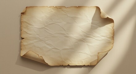 Crumpled ancient scroll paper with burnt edges and curled corner