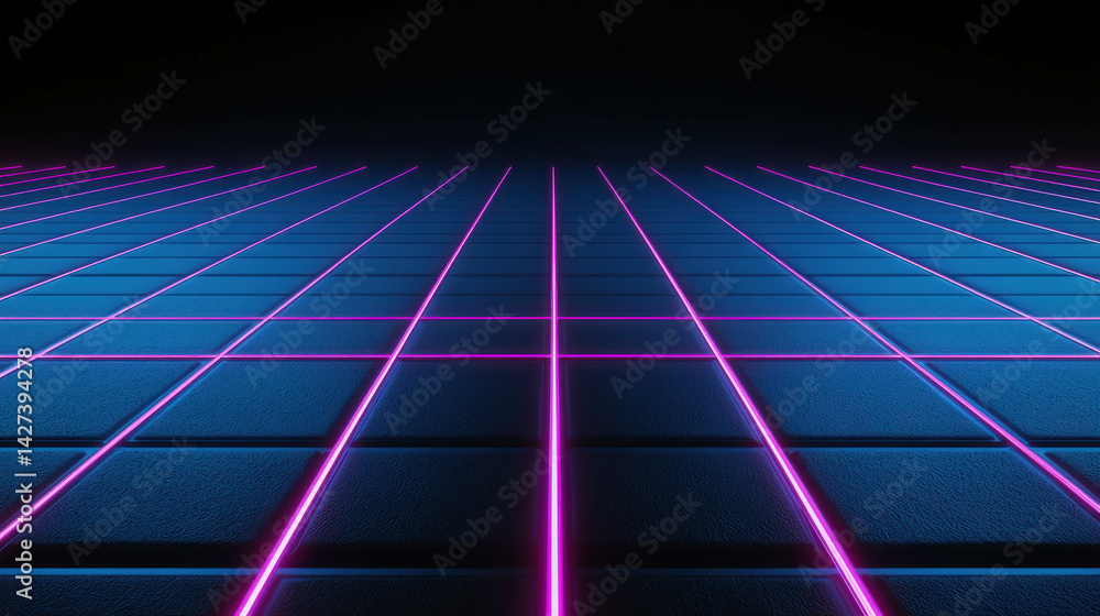 Poster neon grid background with vibrant colors for futuristic and retro designs and visuals