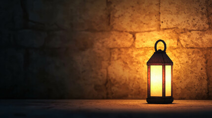Vintage lantern glowing softly in a rustic stone wall setting enhancing warmth and ambiance