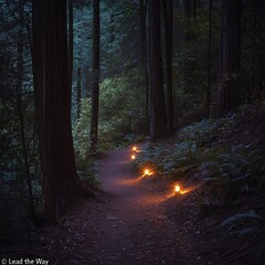Obraz premium A path in a forest with lit candles on it