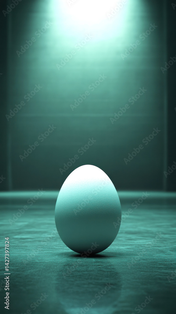 Aufkleber a single egg is sitting on a floor in a room with a green wall. the egg is the only object in the im