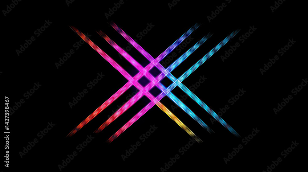Poster colorful diagonal lines crossing on black background creating vibrant abstract pattern