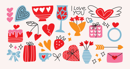 Set of stickers for Valentine's Day. A symbol of love pink and red element.