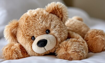 Obraz premium Soft teddy bear on a bed