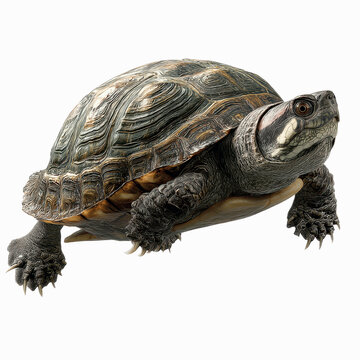 Majestic Asian Box Turtle in Motion, Isolated on Grey Background