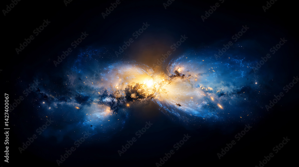Poster exploring cosmic phenomena outer space digital art universe abstract galactic imagery